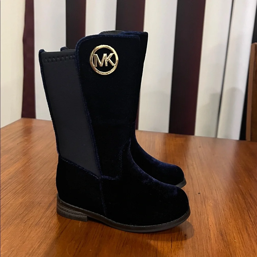 Michael Kors Emma Lily velour Boots new navy blue Girls Toddlers Size 7